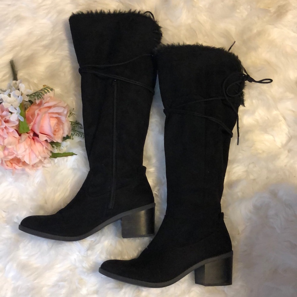 Vegan leather black knee high boots
